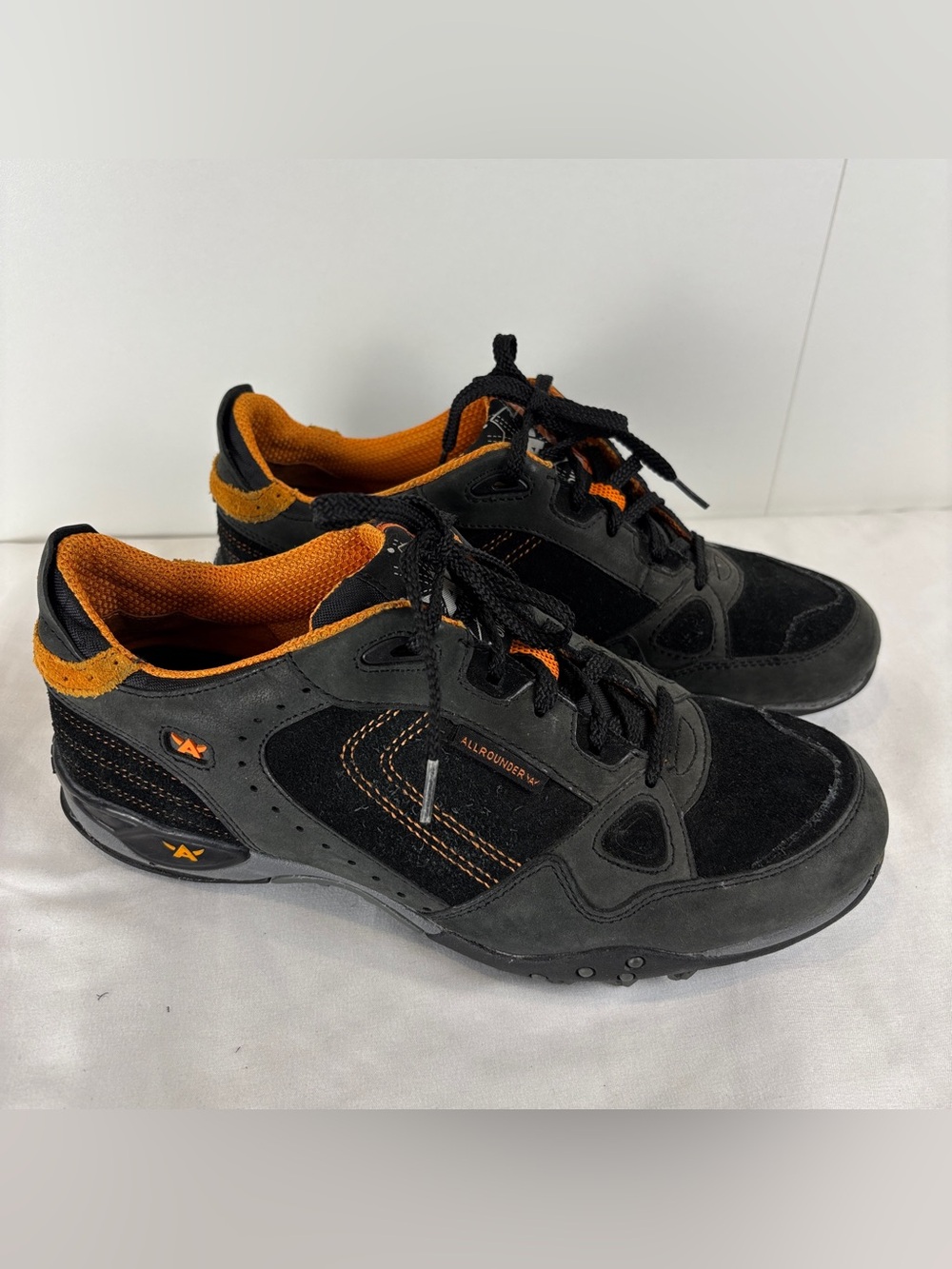 Allrounder by Mephisto Hiking Shoes Women's 8.5 Black Suede Orange Lace-Up EUC